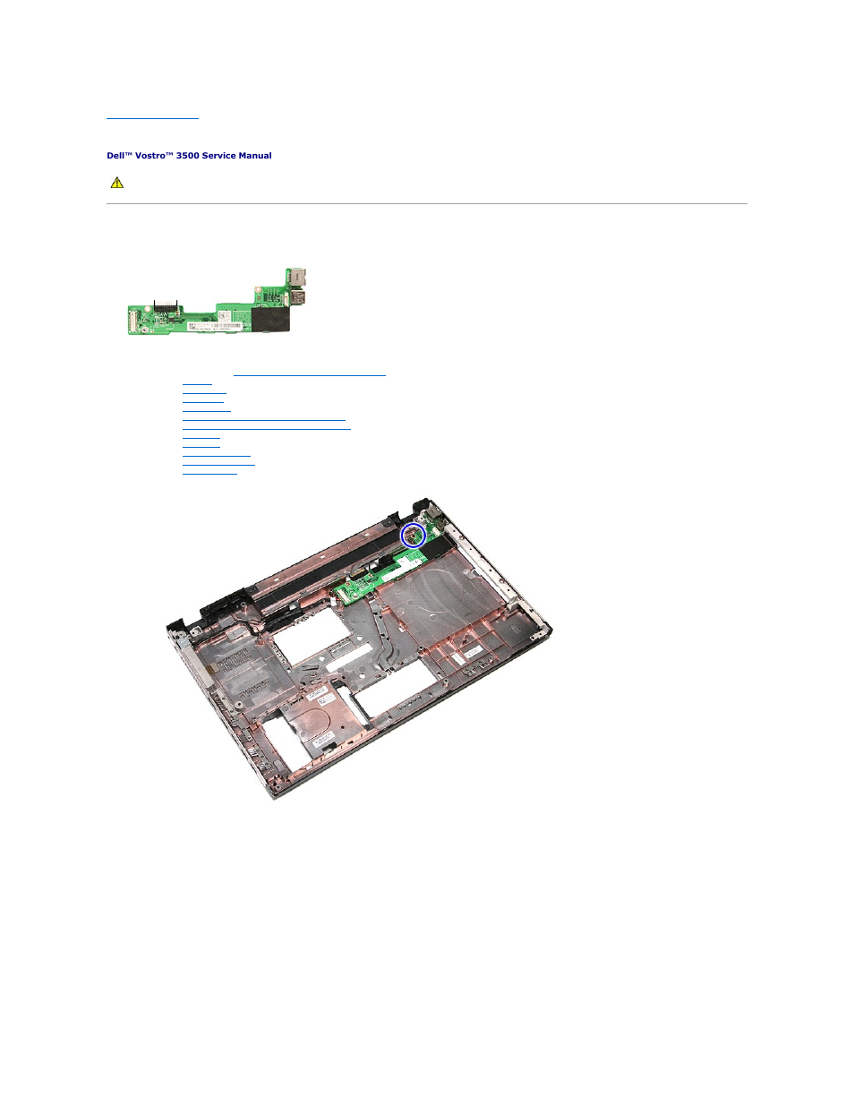 Io board, Removing the io board | Dell Vostro 3500 (Early 2010) User Manual | Page 34 / 79