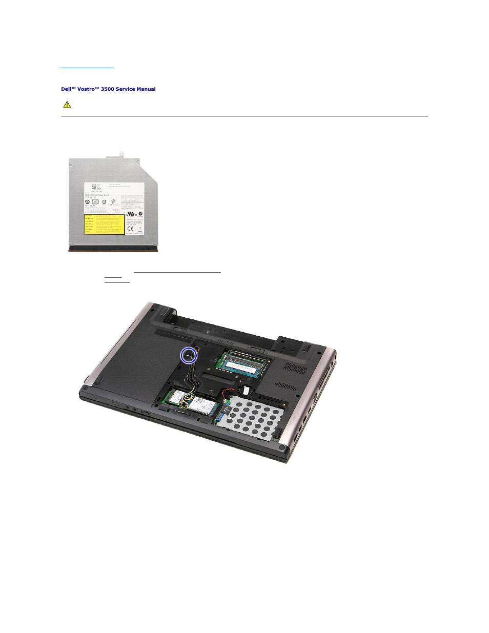 Optical drive, Removing the optical drive | Dell Vostro 3500 (Early 2010) User Manual | Page 47 / 79