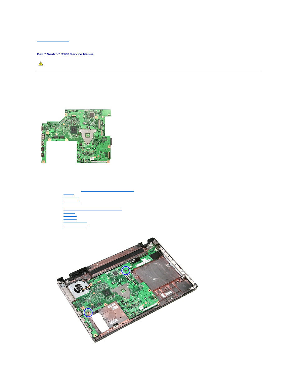 System board, Removing the system board | Dell Vostro 3500 (Early 2010) User Manual | Page 72 / 79