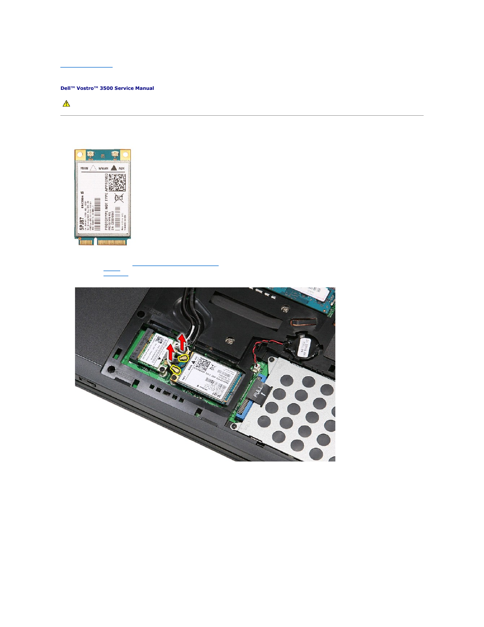Wireless wide area network (wwan) card, Removing the wwan card | Dell Vostro 3500 (Early 2010) User Manual | Page 78 / 79