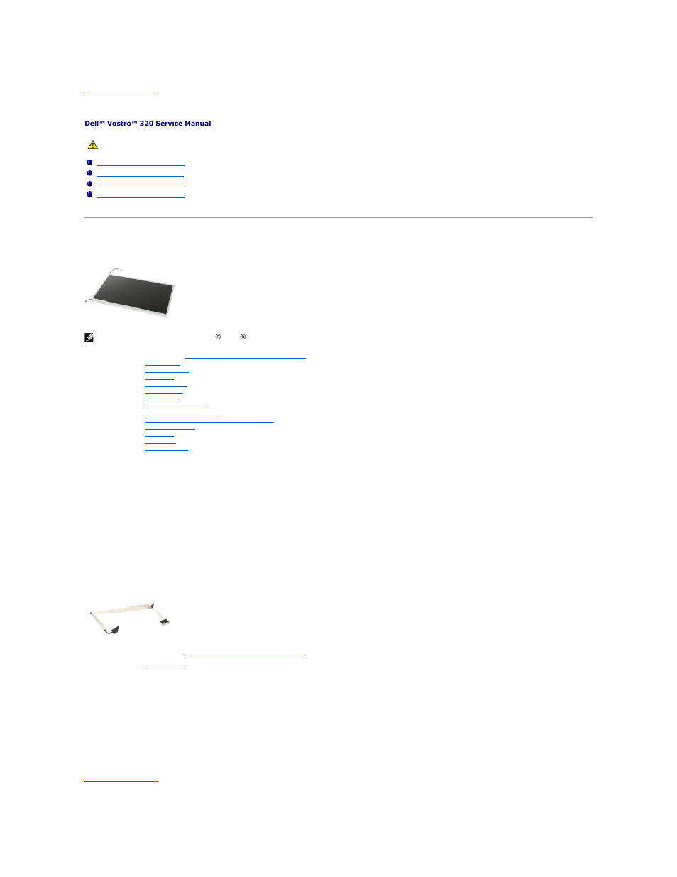 Display assembly, Removing the display panel, Replacing the display panel | Removing the display cable, Replacing the display cable | Dell Vostro 320 (Mid 2009) User Manual | Page 35 / 38