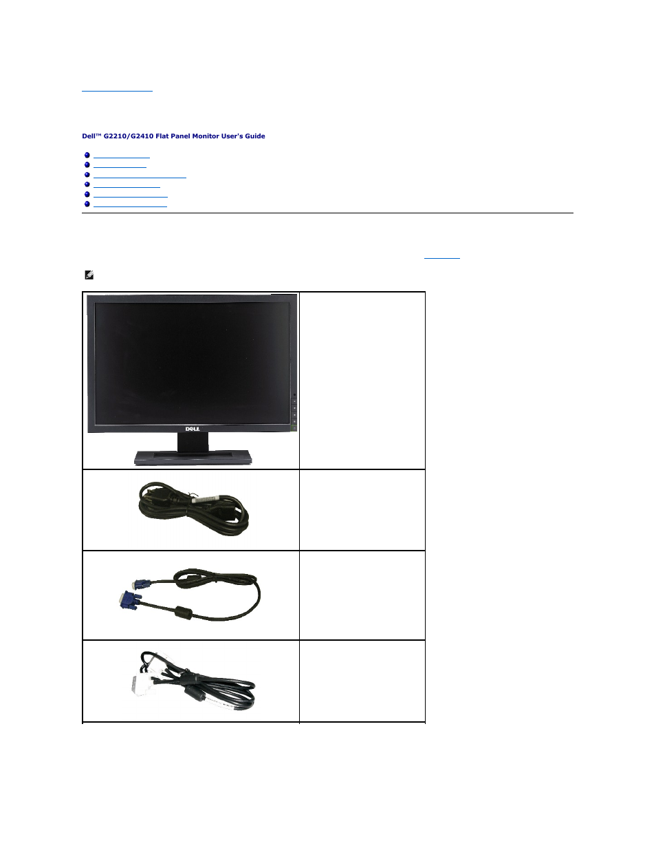 About your monitor, Package contents | Dell G2210 Monitor User Manual | Page 2 / 34