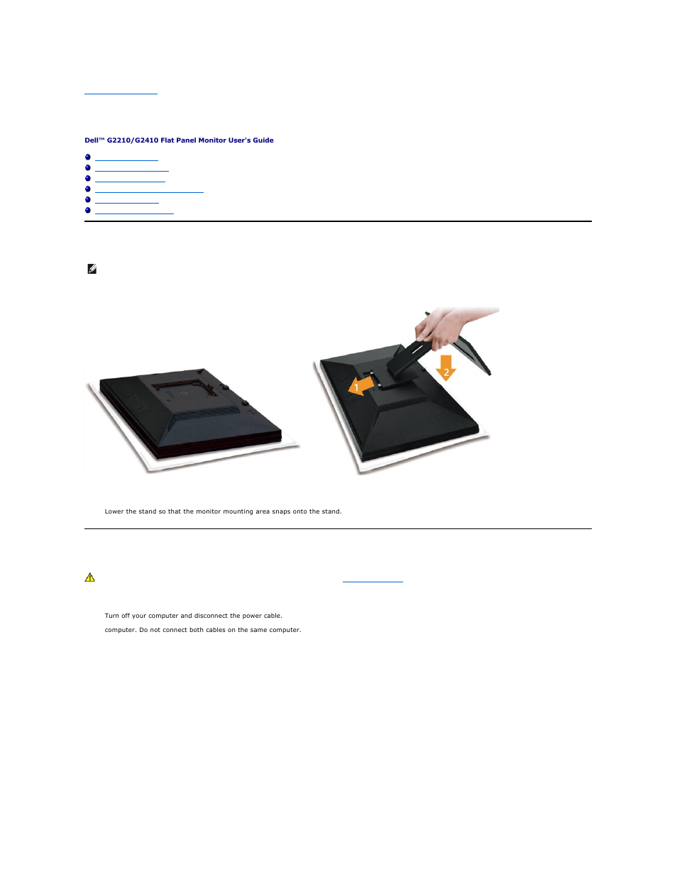 Setting up the monitor, Attaching the stand, Connecting your monitor | Dell G2210 Monitor User Manual | Page 28 / 34