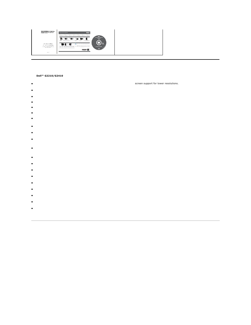 Product features, Identifying parts and controls, Front view | Dell G2210 Monitor User Manual | Page 3 / 34