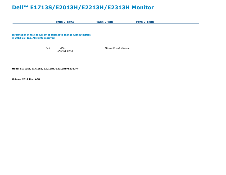 Dell E2313H Monitor User Manual | 51 pages