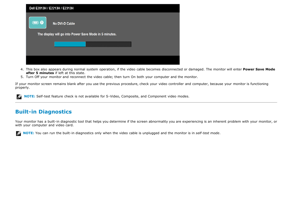 Built-in diagnostics | Dell E2313H Monitor User Manual | Page 42 / 51