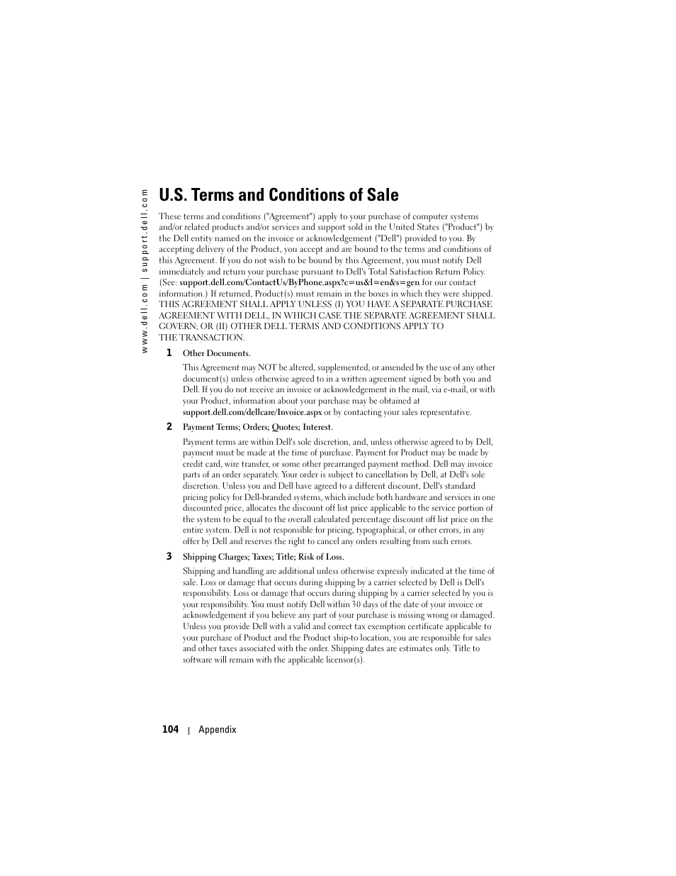 U.s. terms and conditions of sale | Dell Axim X50 User Manual | Page 104 / 174