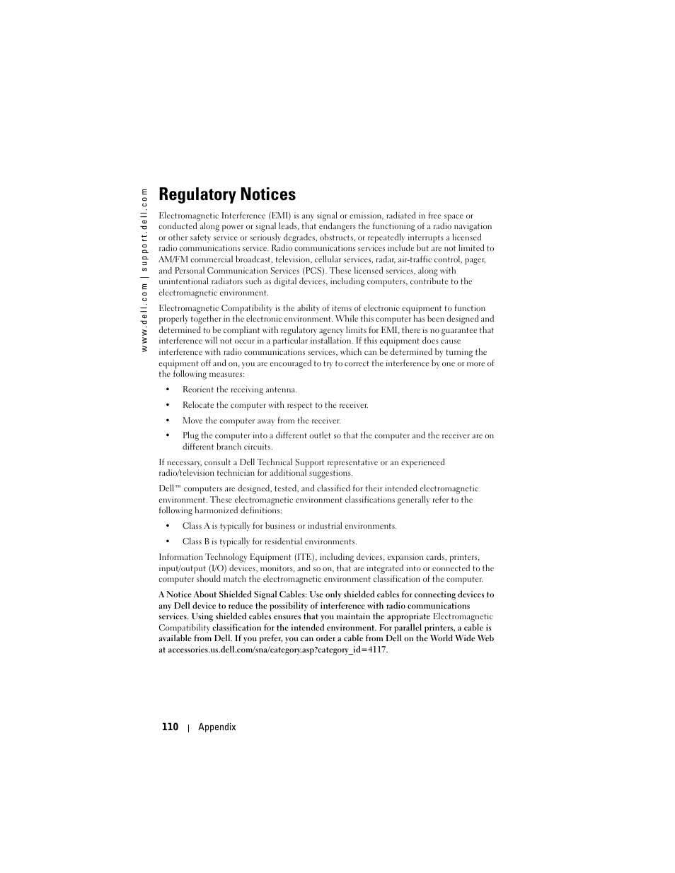 Regulatory notices | Dell Axim X50 User Manual | Page 110 / 174