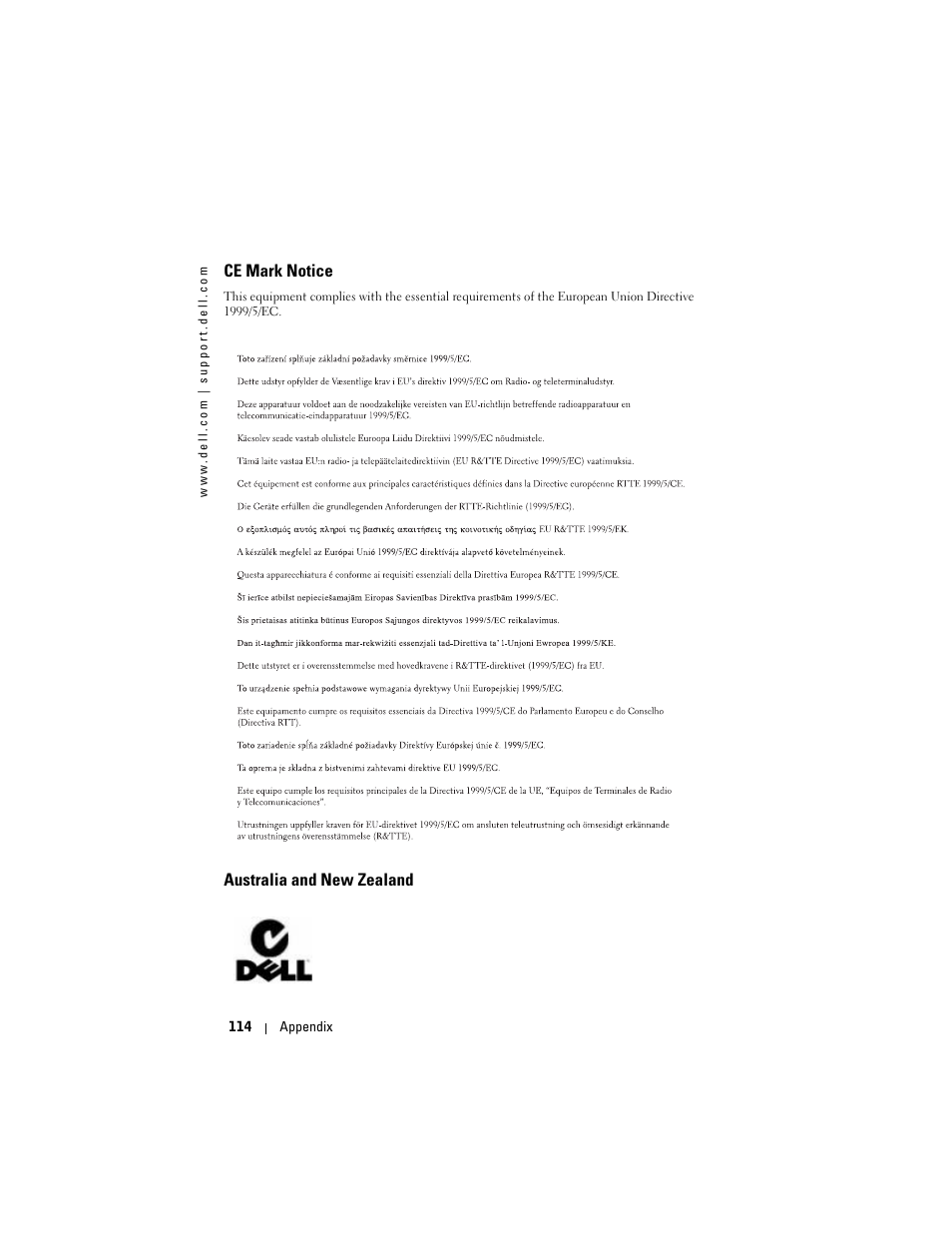 Ce mark notice, Australia and new zealand | Dell Axim X50 User Manual | Page 114 / 174