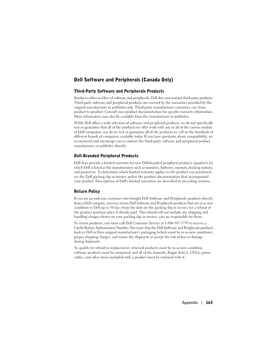 Dell software and peripherals (canada only) | Dell Axim X50 User Manual | Page 163 / 174
