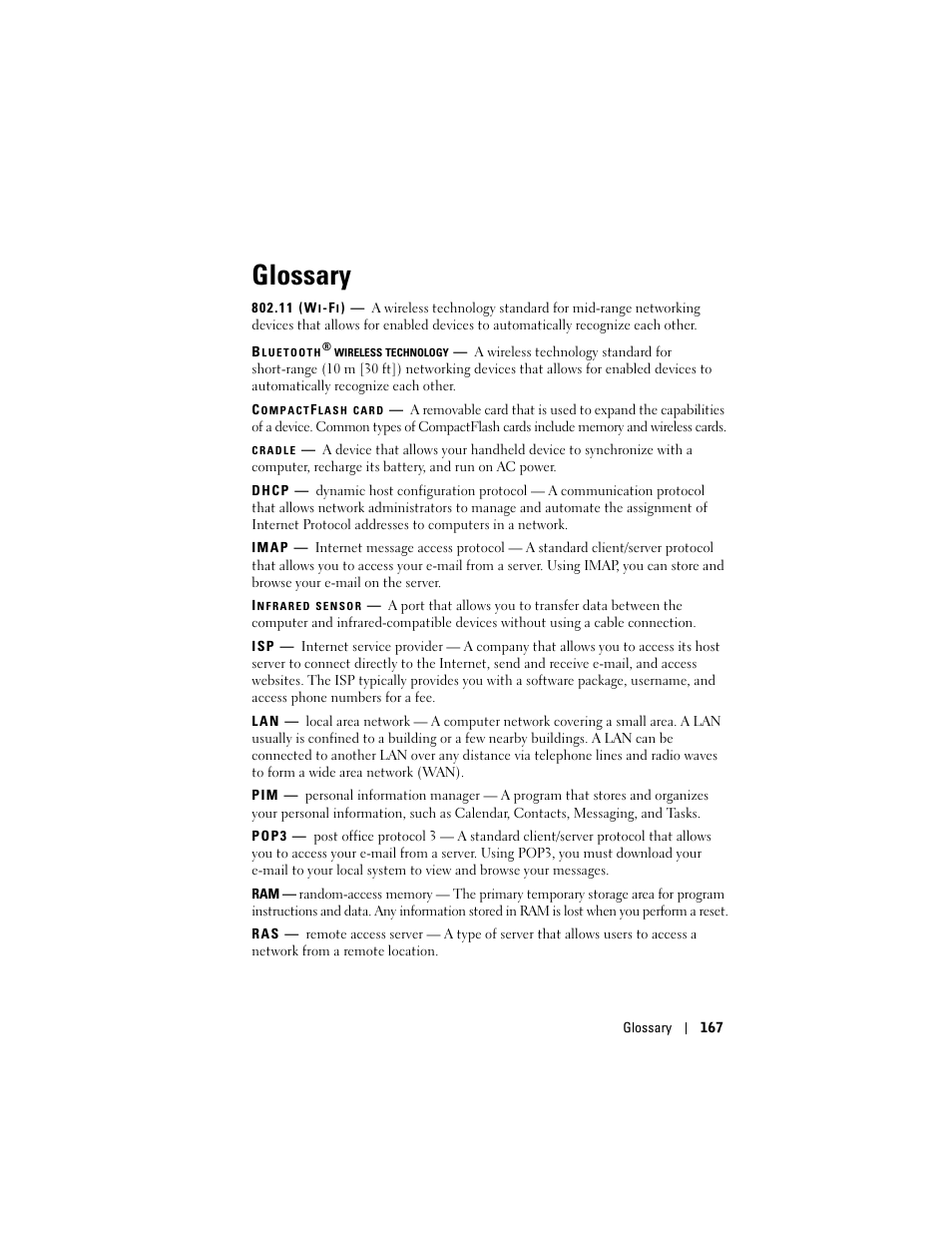 Glossary | Dell Axim X50 User Manual | Page 167 / 174