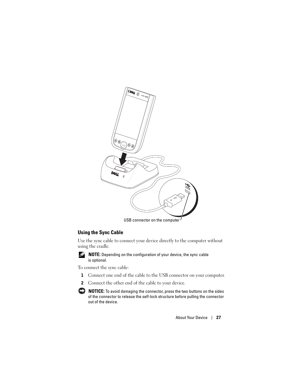 Using the sync cable | Dell Axim X50 User Manual | Page 27 / 174