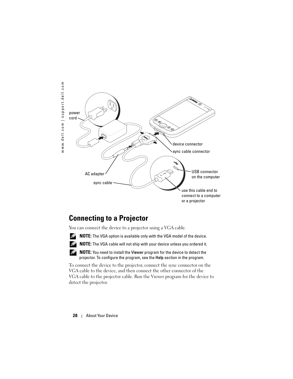 Connecting to a projector | Dell Axim X50 User Manual | Page 28 / 174