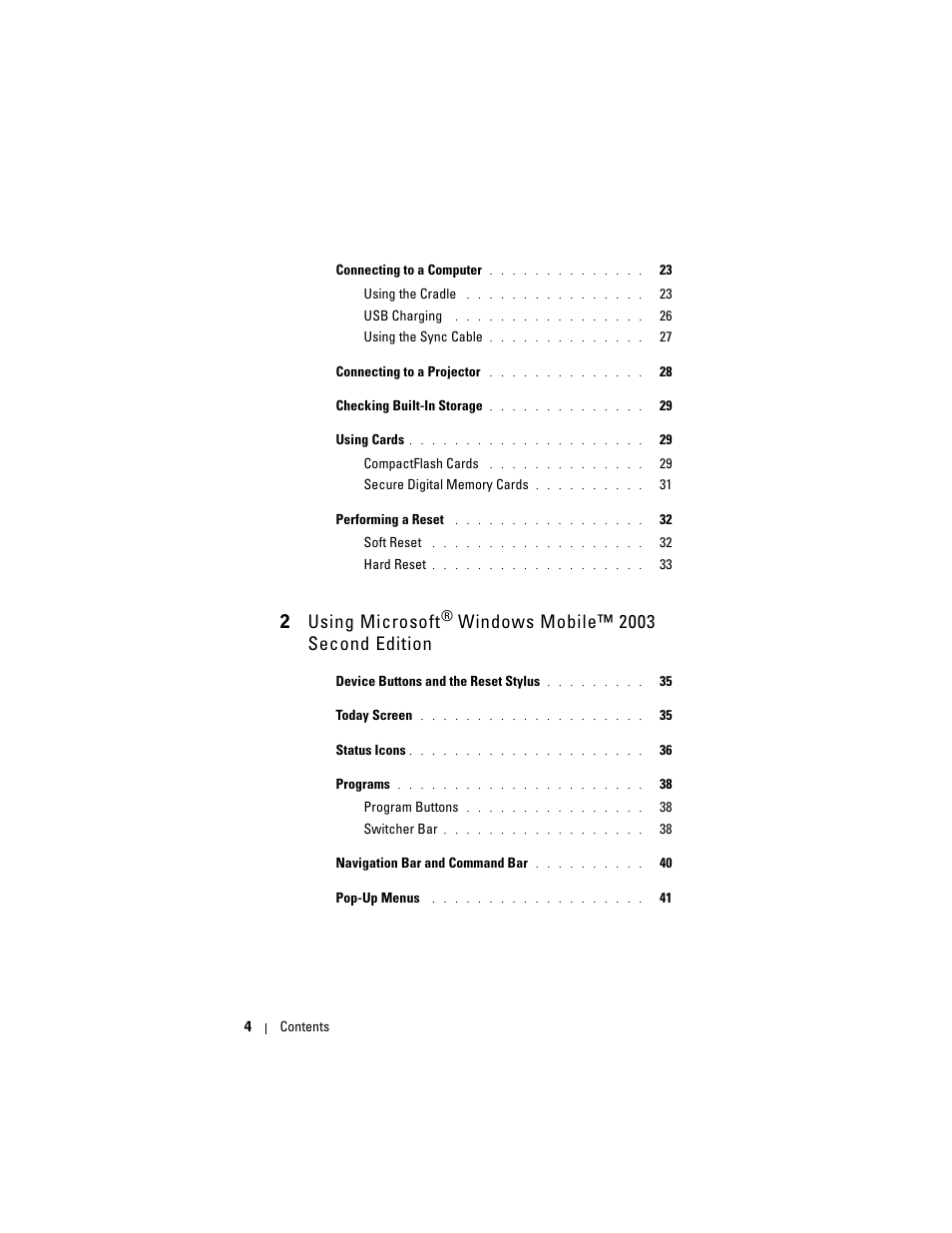 2 using microsoft, Windows mobile™ 2003 second edition | Dell Axim X50 User Manual | Page 4 / 174