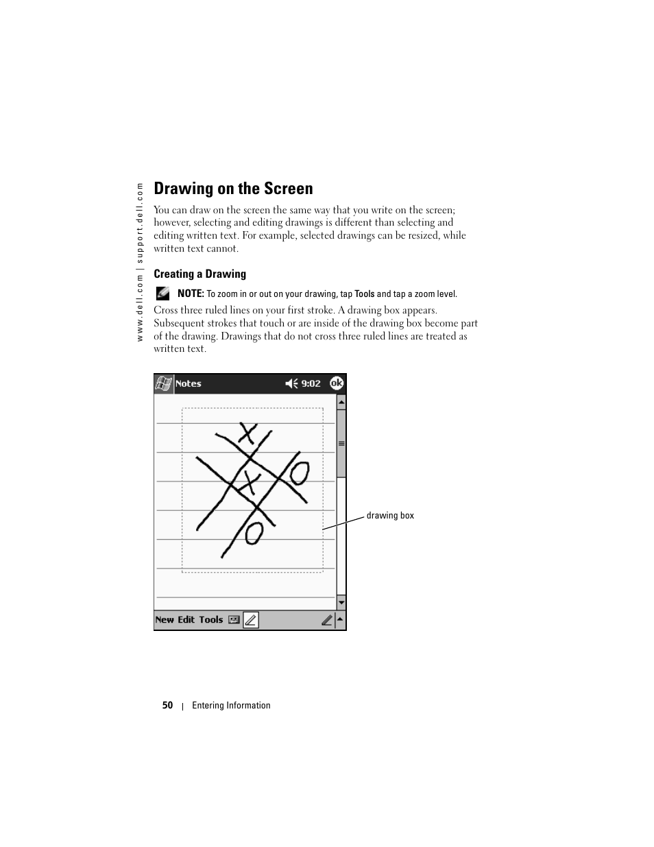 Drawing on the screen, Creating a drawing | Dell Axim X50 User Manual | Page 50 / 174