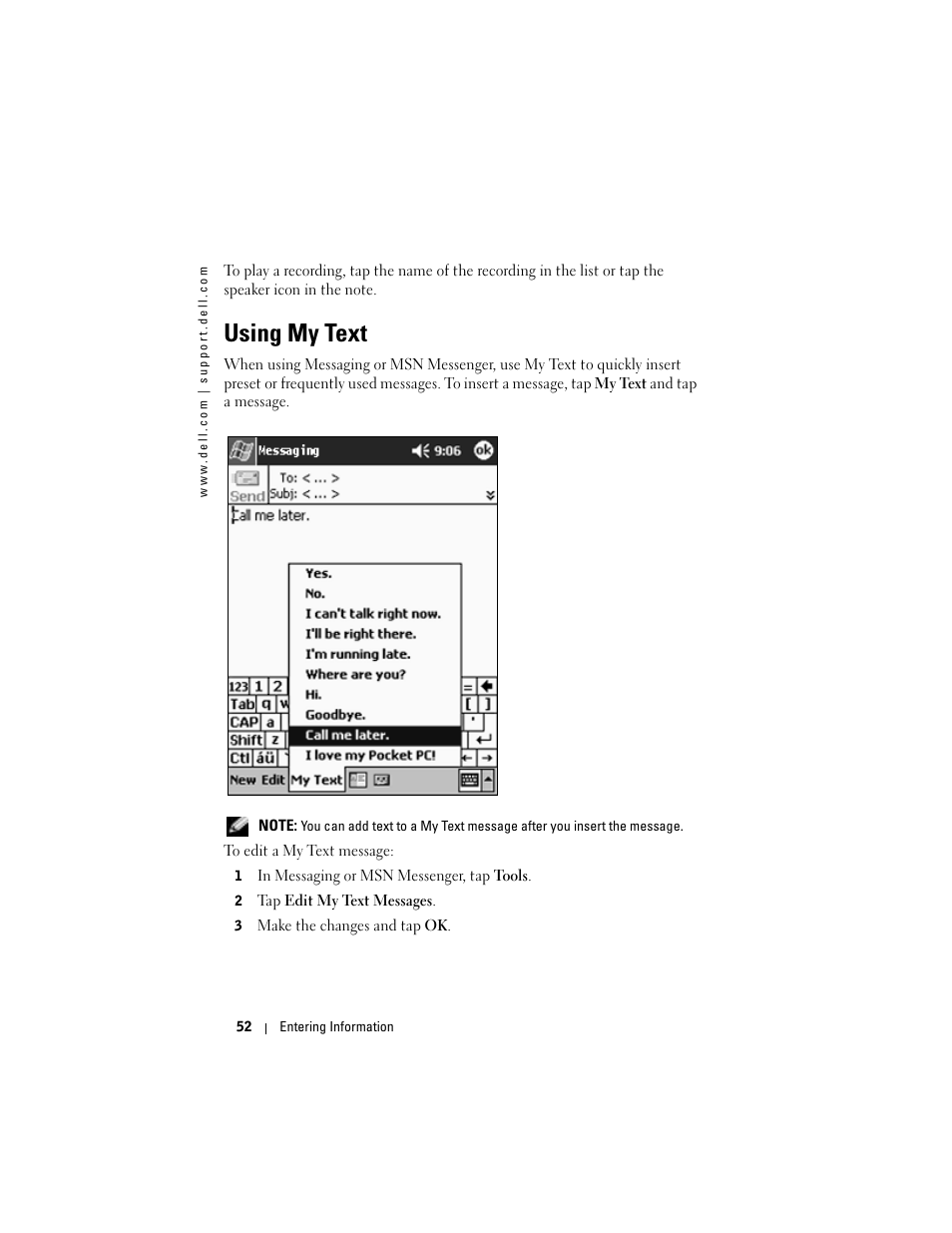 Using my text | Dell Axim X50 User Manual | Page 52 / 174
