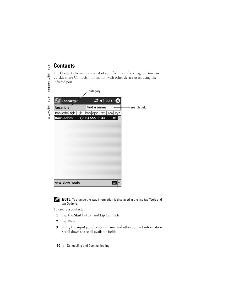 Contacts | Dell Axim X50 User Manual | Page 60 / 174