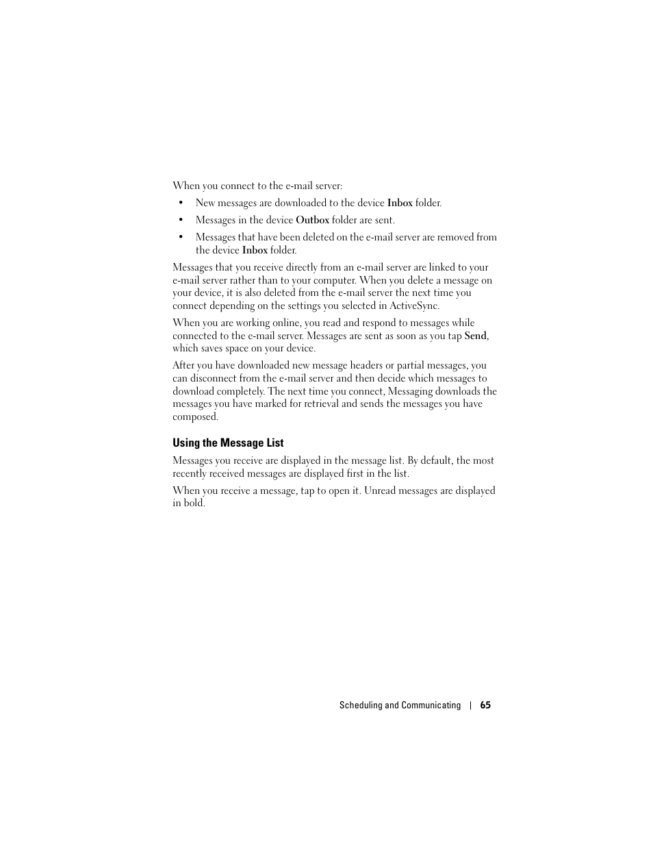 Using the message list | Dell Axim X50 User Manual | Page 65 / 174