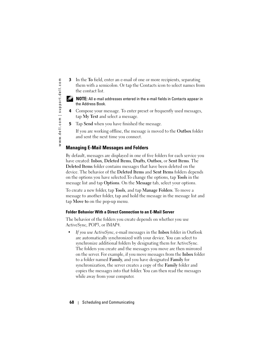 Managing e-mail messages and folders | Dell Axim X50 User Manual | Page 68 / 174