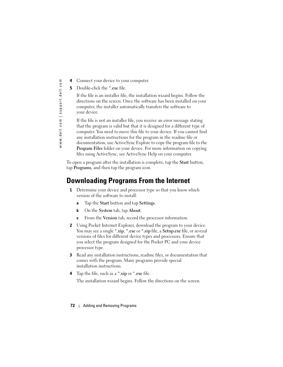 Downloading programs from the internet | Dell Axim X50 User Manual | Page 72 / 174