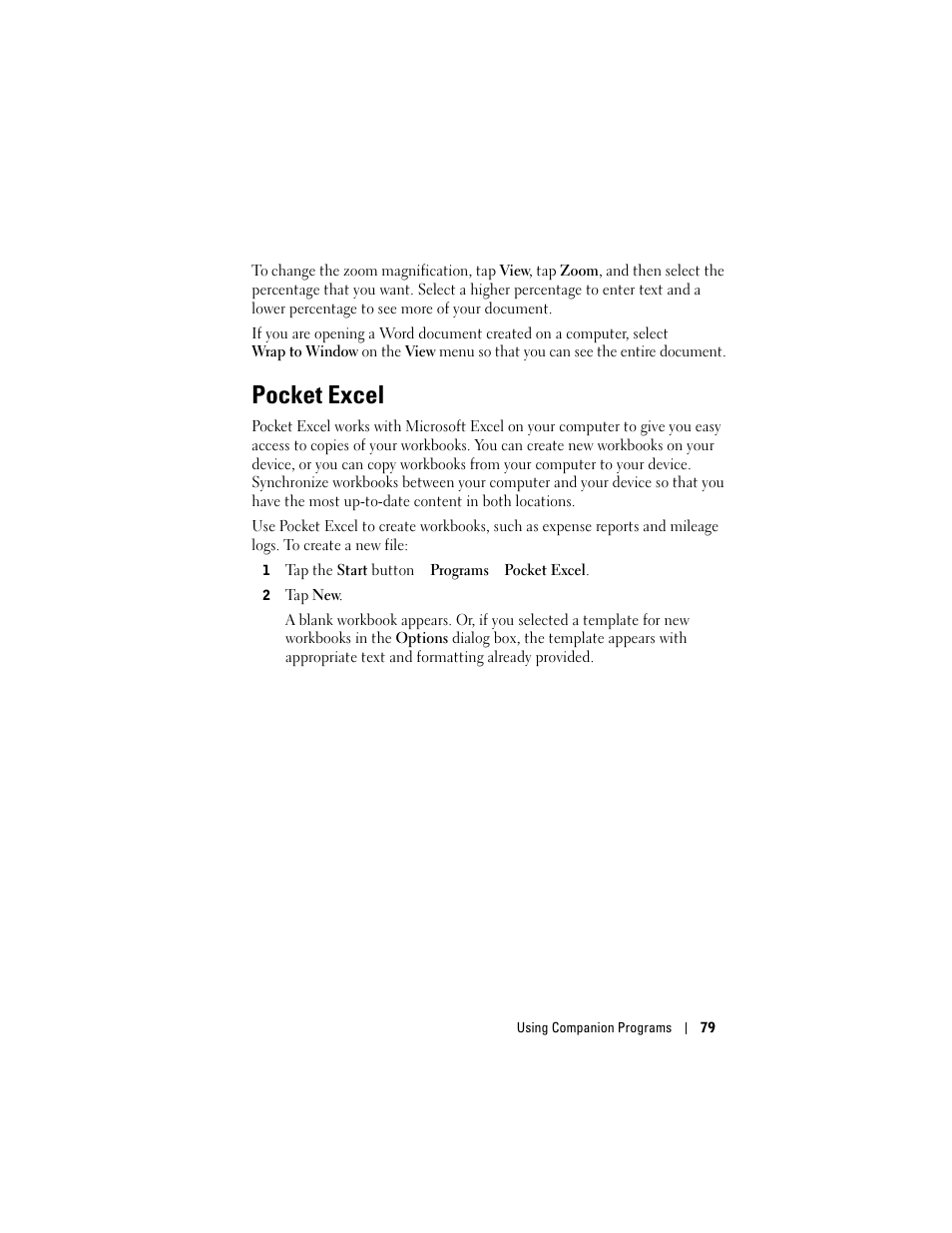 Pocket excel | Dell Axim X50 User Manual | Page 79 / 174