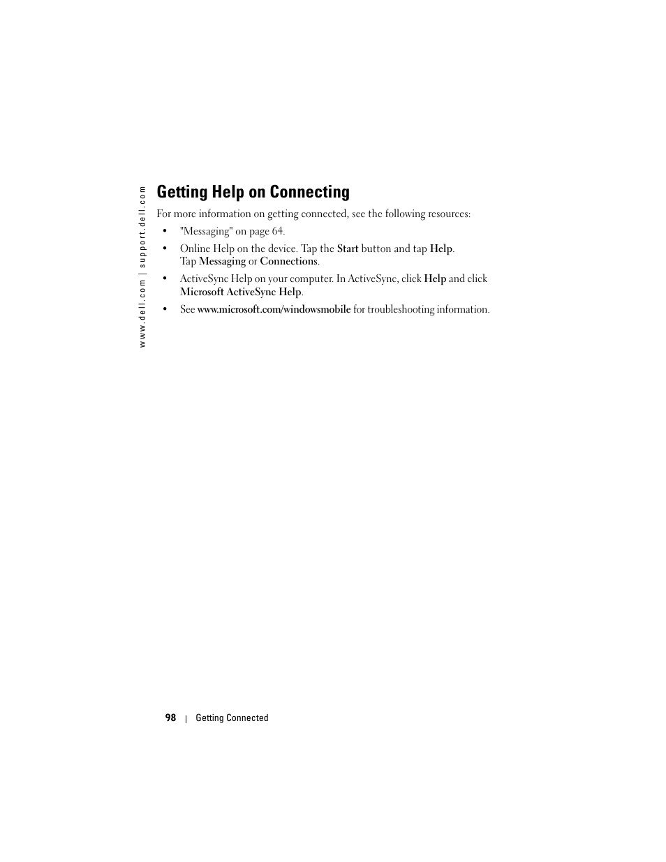 Getting help on connecting | Dell Axim X50 User Manual | Page 98 / 174