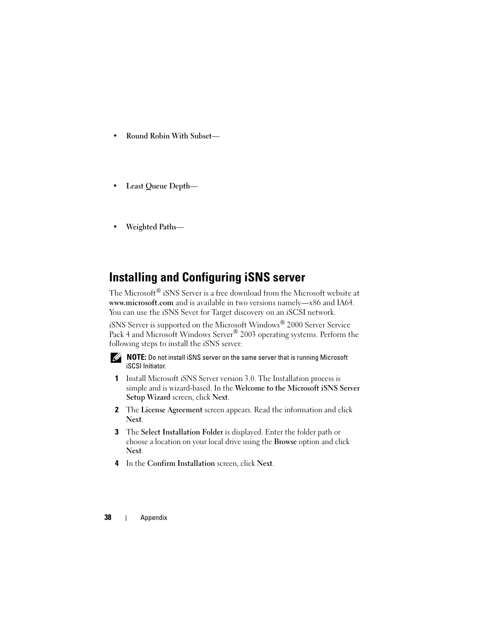 Installing and configuring isns server | Dell PowerVault DP500 User Manual | Page 38 / 44