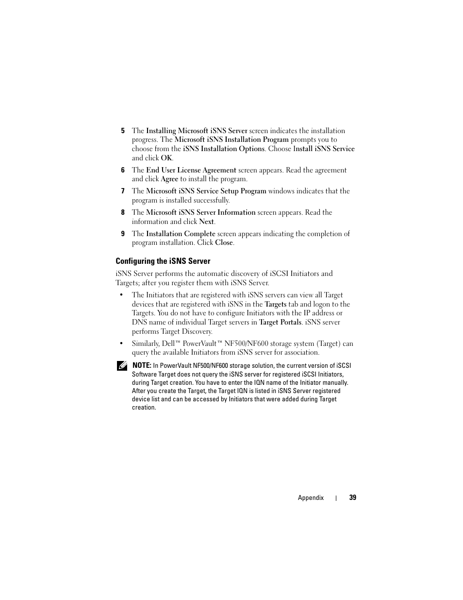 Configuring the isns server | Dell PowerVault DP500 User Manual | Page 39 / 44
