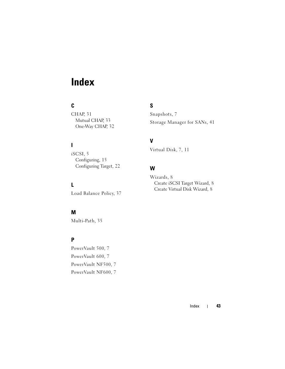 Index | Dell PowerVault DP500 User Manual | Page 43 / 44