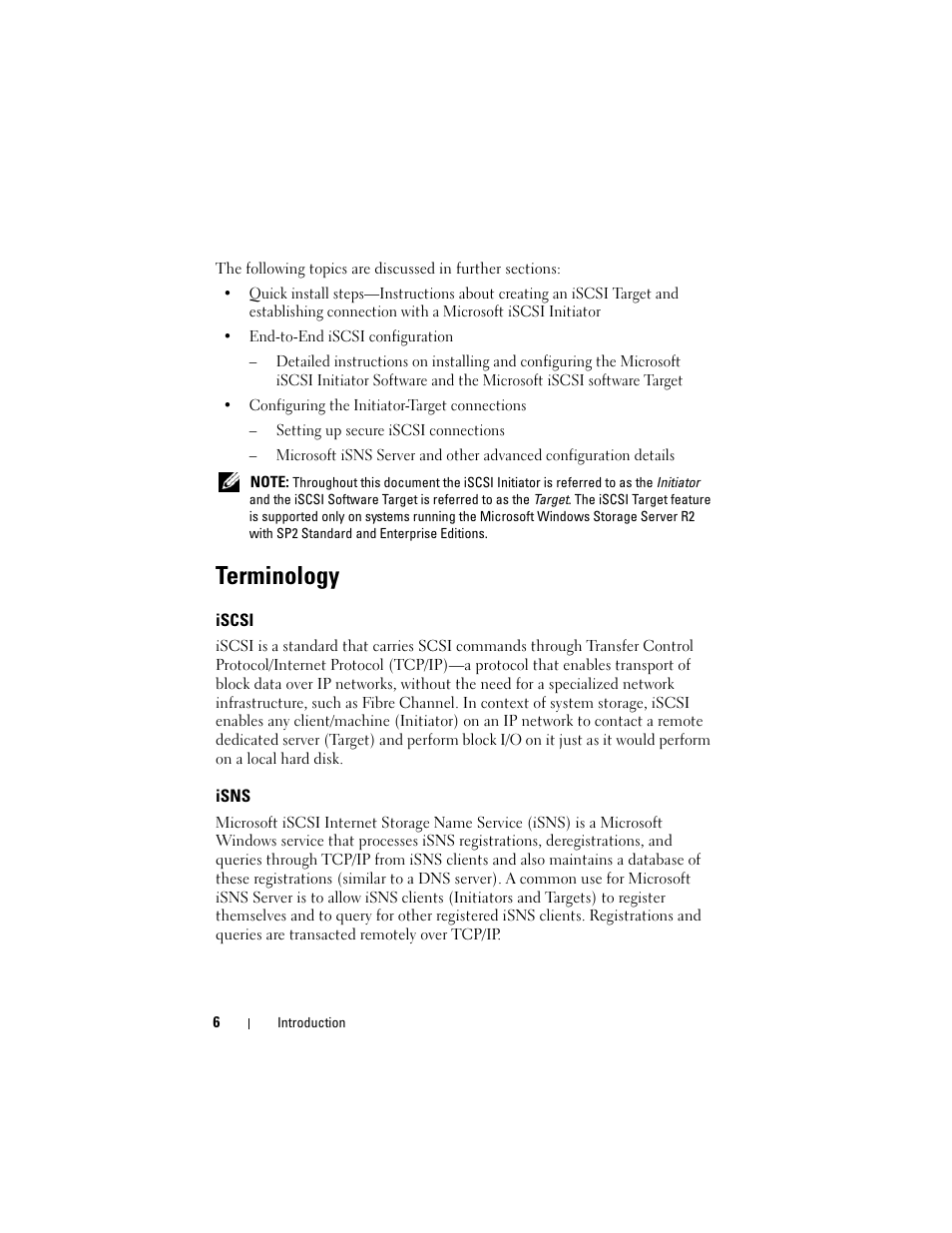 Terminology, Iscsi, Isns | Dell PowerVault DP500 User Manual | Page 6 / 44