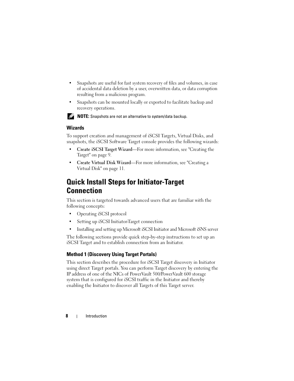 Wizards, Method 1 (discovery using target portals) | Dell PowerVault DP500 User Manual | Page 8 / 44