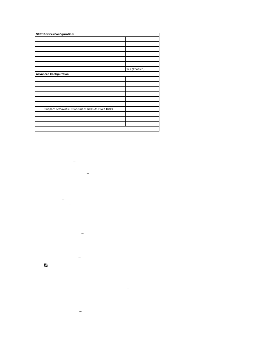 Scsi bus interface definitions, Boot device options, Scsi device/configuration settings | Dell PowerEdge 4600 User Manual | Page 11 / 42