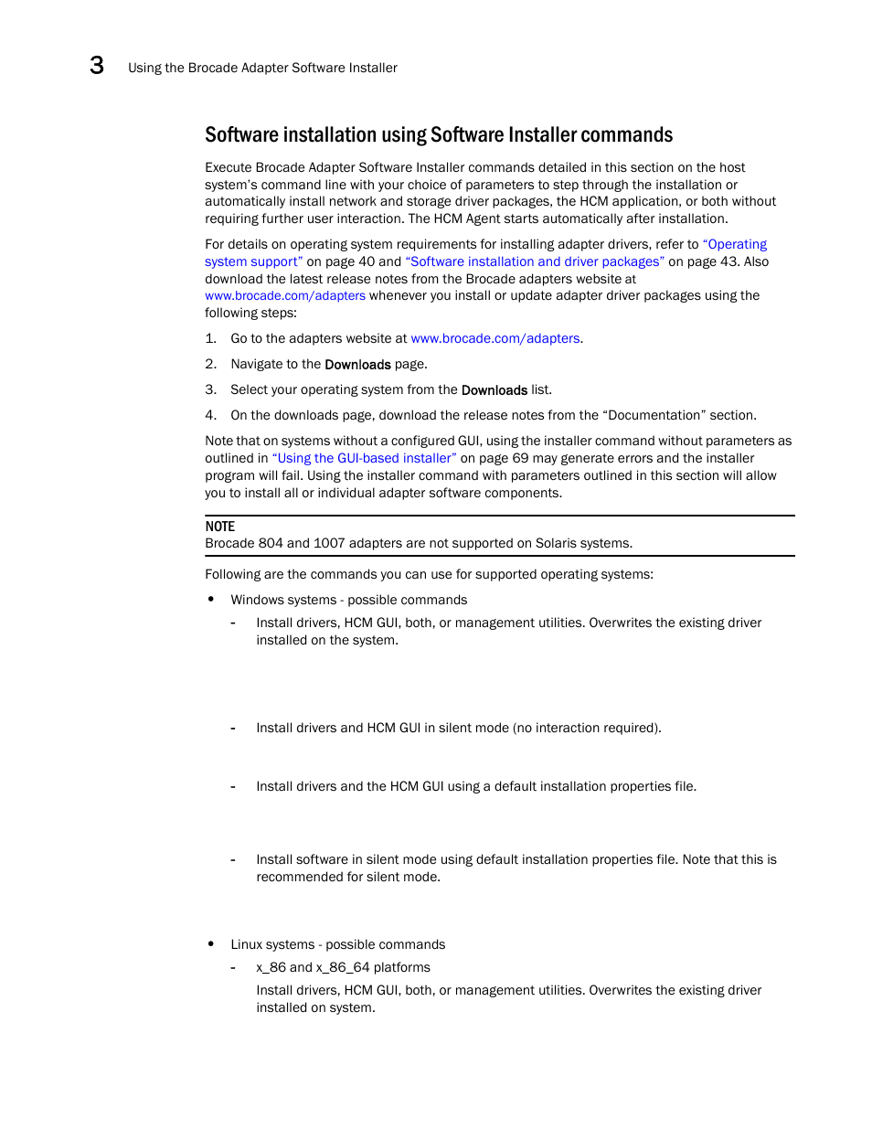 Ions under, Software installation using software installer, Commands | Dell Brocade Adapters User Manual | Page 104 / 272