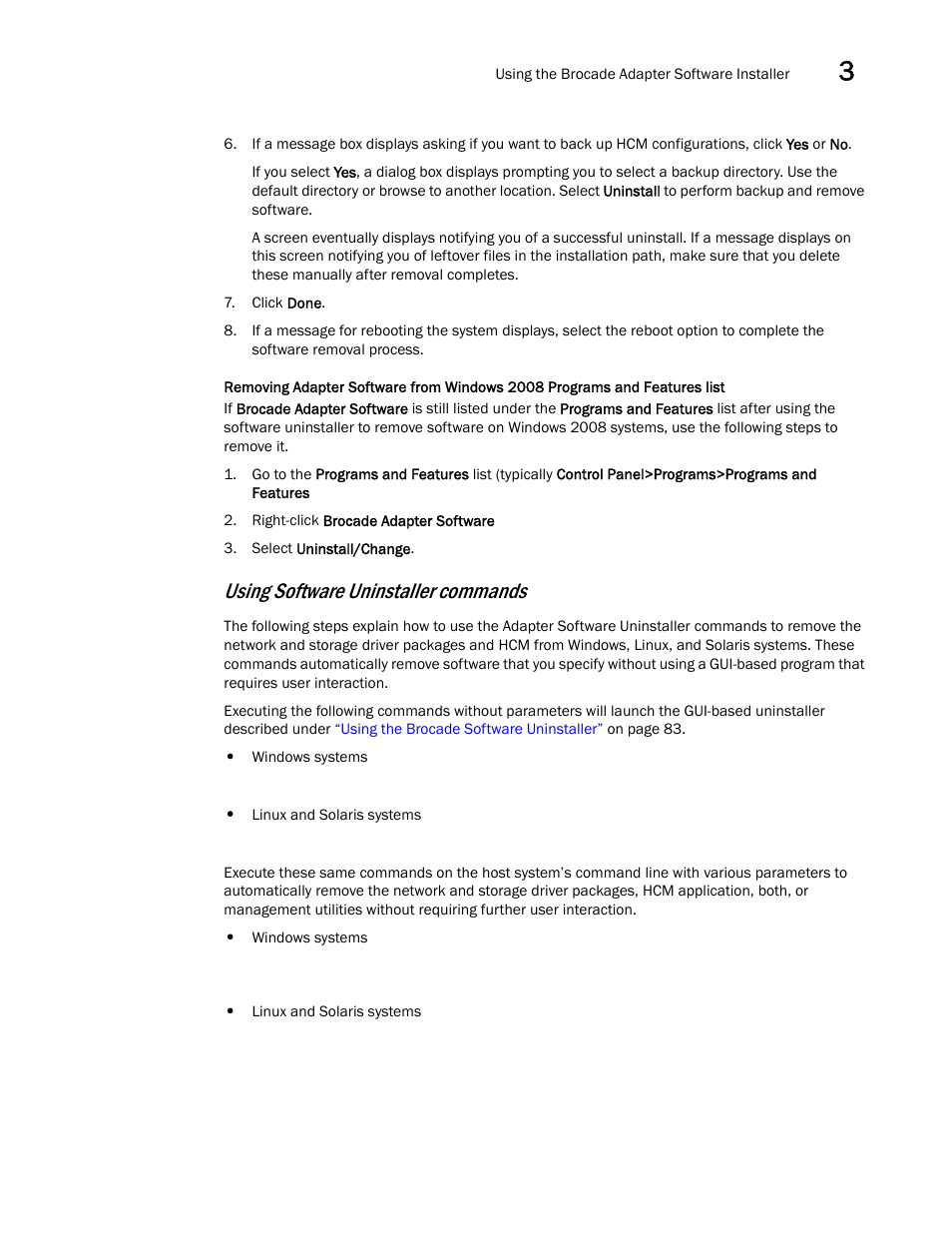 Using software uninstaller commands | Dell Brocade Adapters User Manual | Page 113 / 272