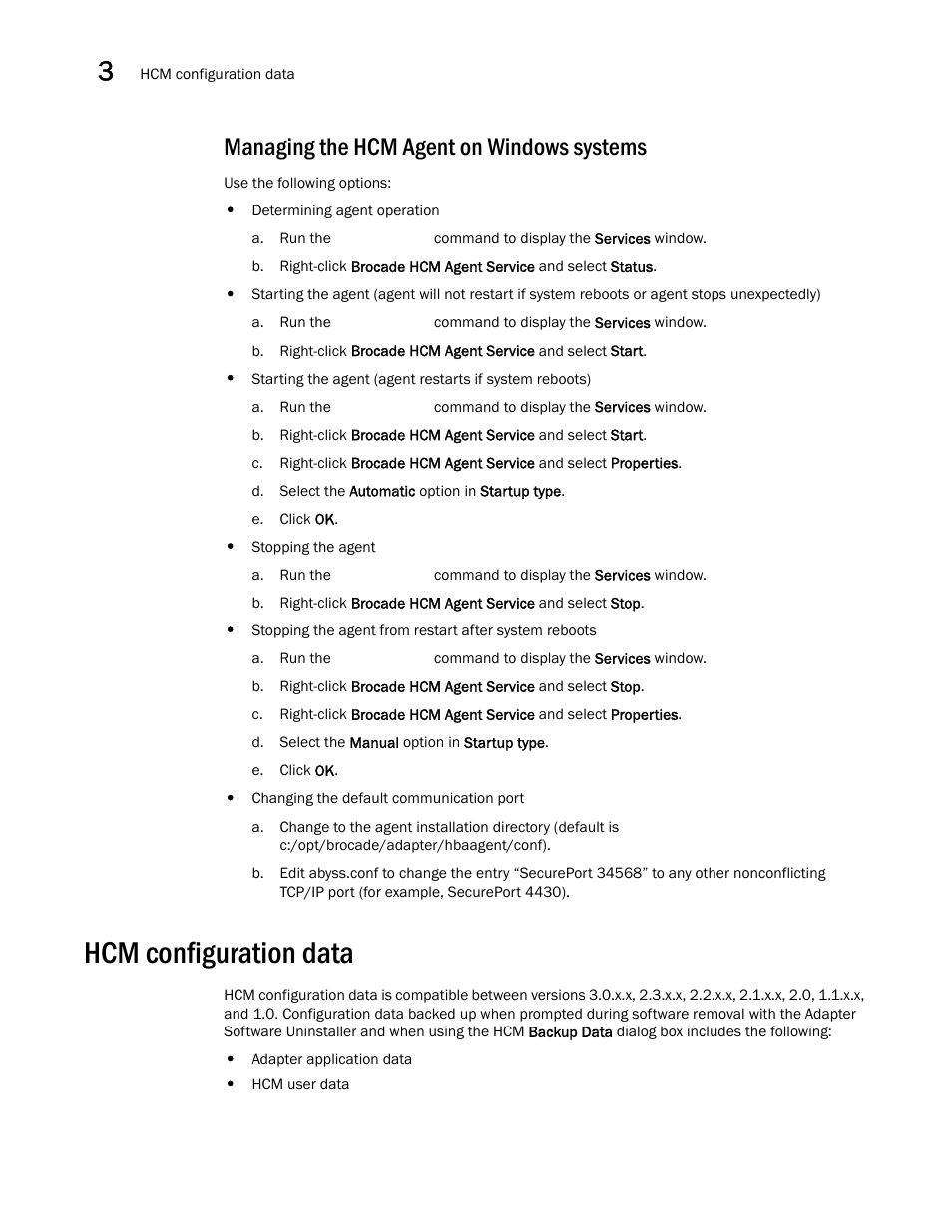Managing the hcm agent on windows systems, Hcm configuration data, Hcm configuration | Data | Dell Brocade Adapters User Manual | Page 142 / 272
