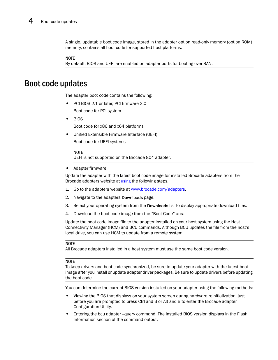 Boot code updates, Boot code, Updates | Dell Brocade Adapters User Manual | Page 146 / 272