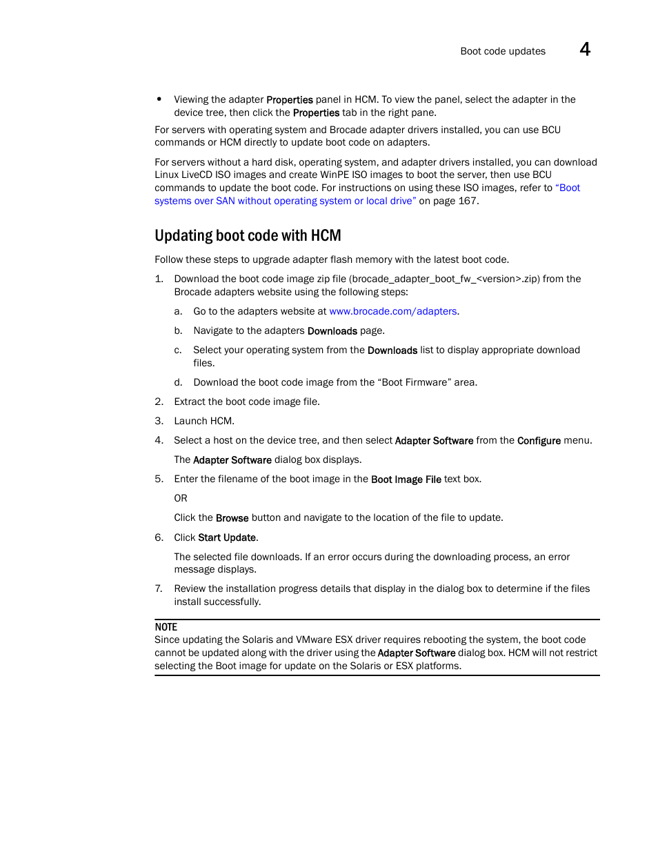 Updating boot code with hcm, Updating, Boot code with hcm | Dell Brocade Adapters User Manual | Page 147 / 272