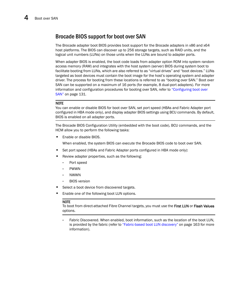 Brocade bios support for boot over san, Brocade, Bios support for boot over san | Dell Brocade Adapters User Manual | Page 156 / 272