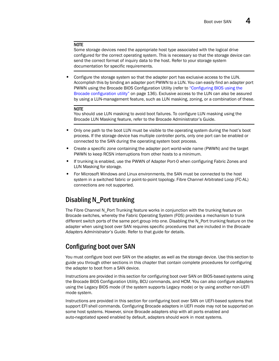 Disabling n_port trunking, Configuring boot over san, Configuring boot over | Configuring, Boot over san | Dell Brocade Adapters User Manual | Page 159 / 272