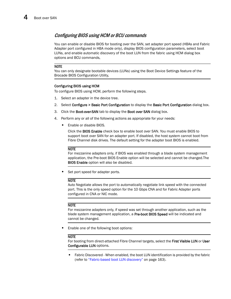 Configuring bios using hcm or bcu commands | Dell Brocade Adapters User Manual | Page 170 / 272