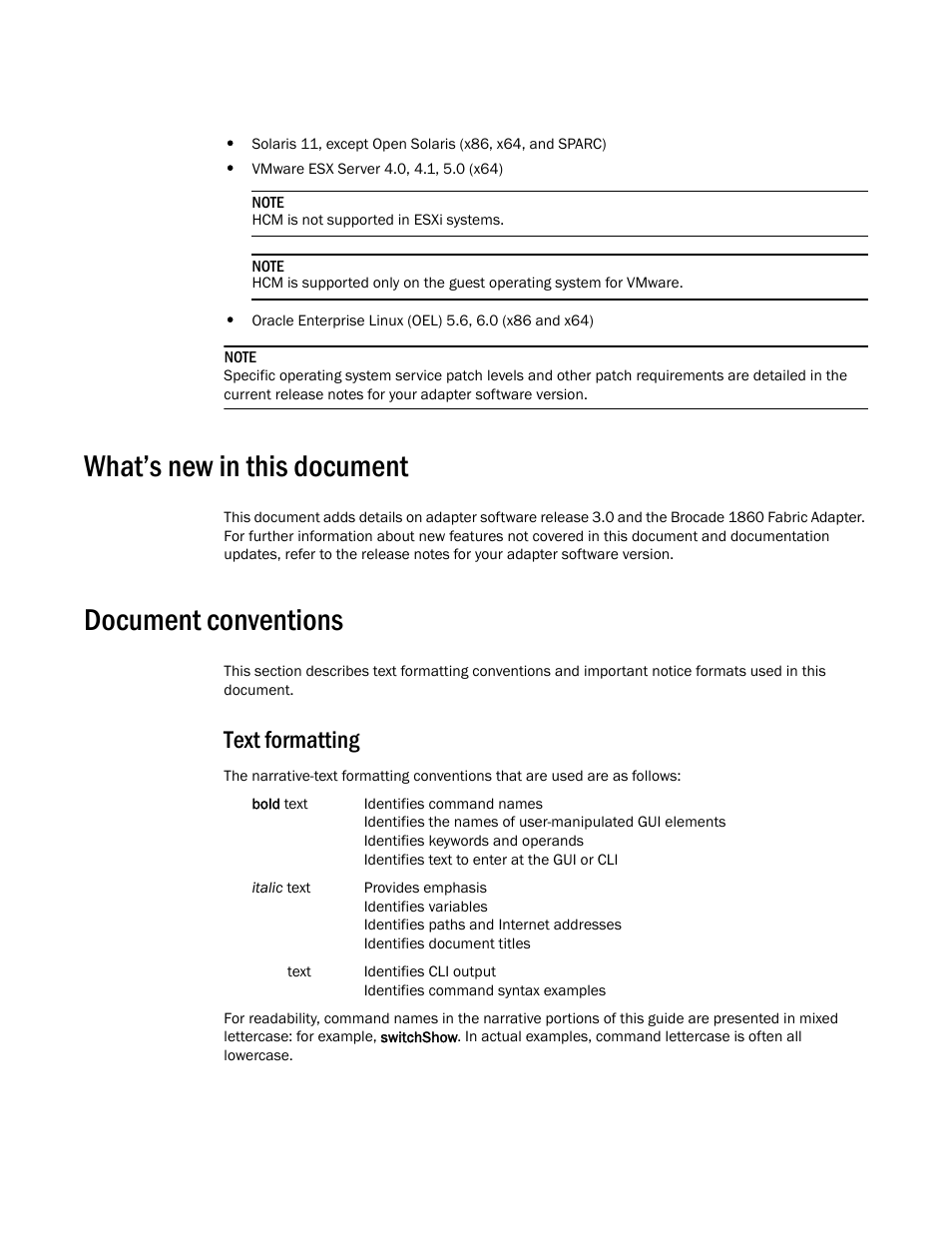 What’s new in this document, Document conventions, Text formatting | Dell Brocade Adapters User Manual | Page 18 / 272