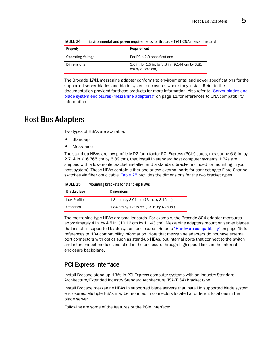 Host bus adapters, Pci express interface, Host bus adapters 187 | Dell Brocade Adapters User Manual | Page 215 / 272