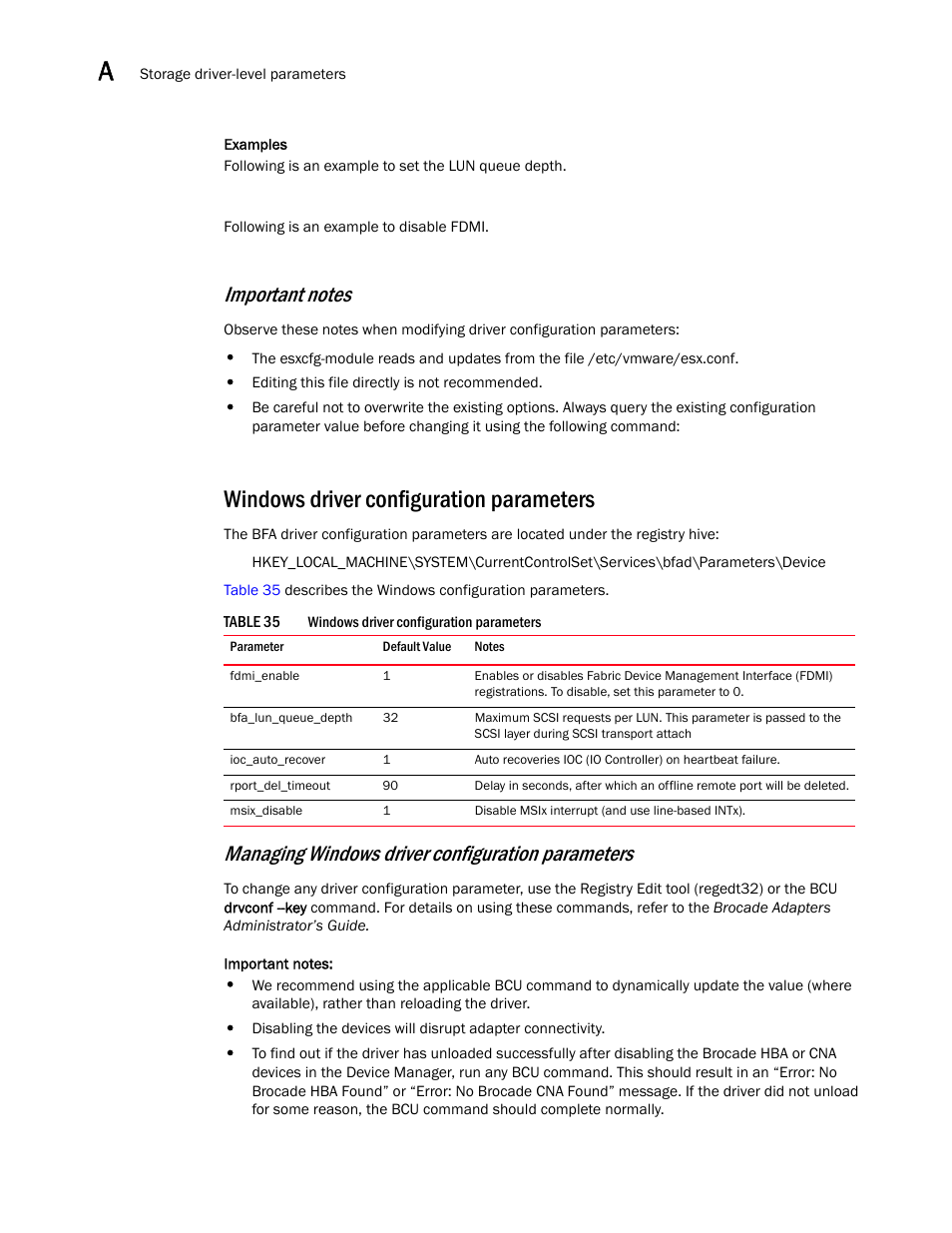 Windows driver configuration parameters, Managing windows driver configuration parameters | Dell Brocade Adapters User Manual | Page 236 / 272