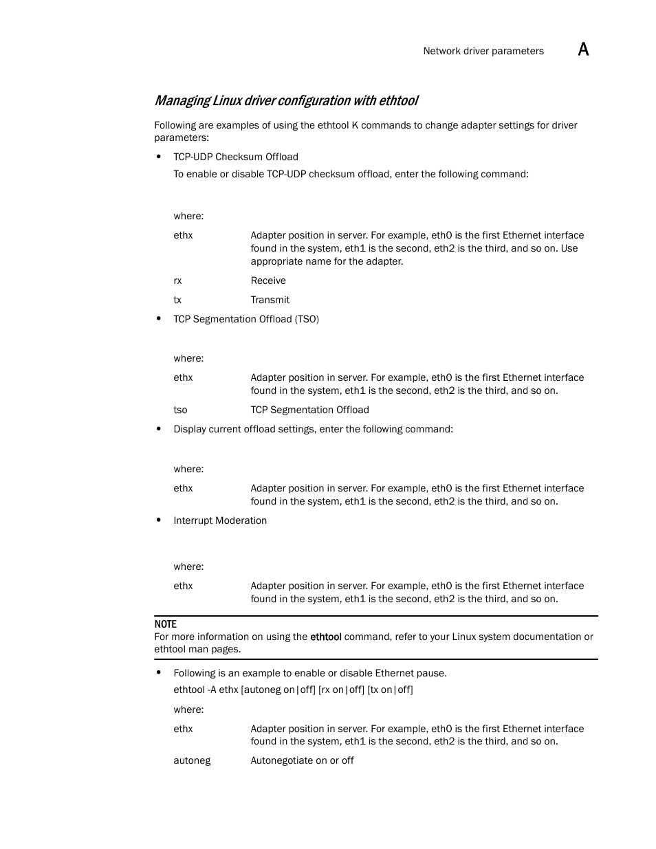 Managing linux driver configuration with ethtool | Dell Brocade Adapters User Manual | Page 245 / 272