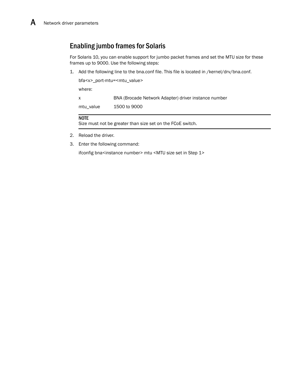 Enabling jumbo frames for solaris | Dell Brocade Adapters User Manual | Page 252 / 272