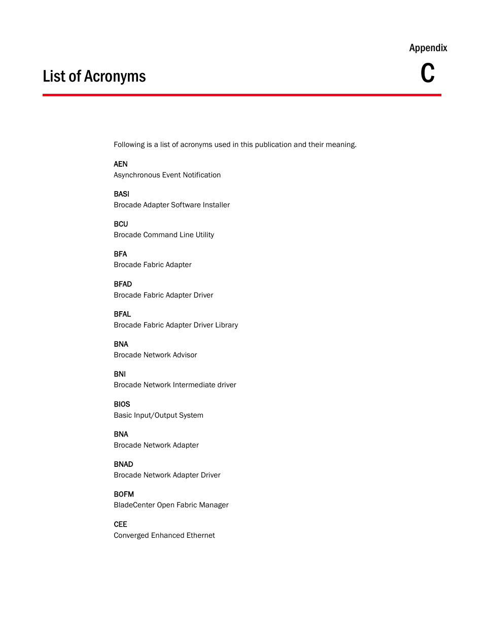 List of acronyms, Appendix c | Dell Brocade Adapters User Manual | Page 257 / 272