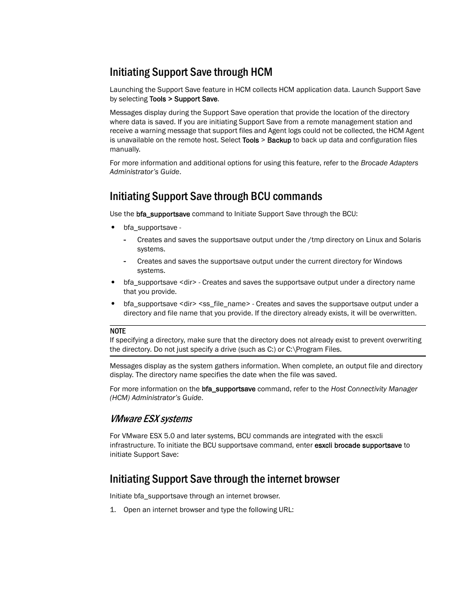 Initiating support save through hcm, Initiating support save through bcu commands, Vmware esx systems | Dell Brocade Adapters User Manual | Page 26 / 272