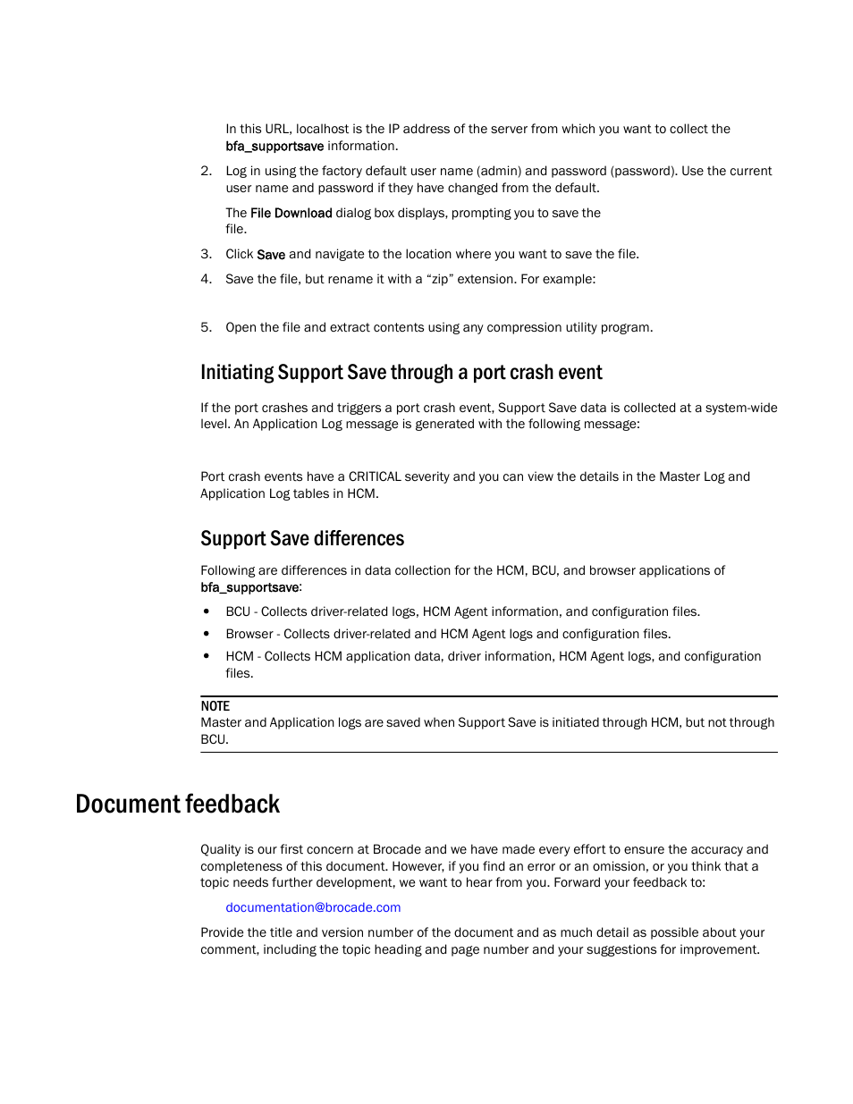 Initiating support save through a port crash event, Support save differences, Document feedback | Dell Brocade Adapters User Manual | Page 27 / 272