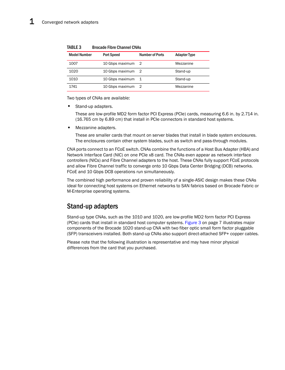 Stand-up adapters, Table 3 | Dell Brocade Adapters User Manual | Page 34 / 272