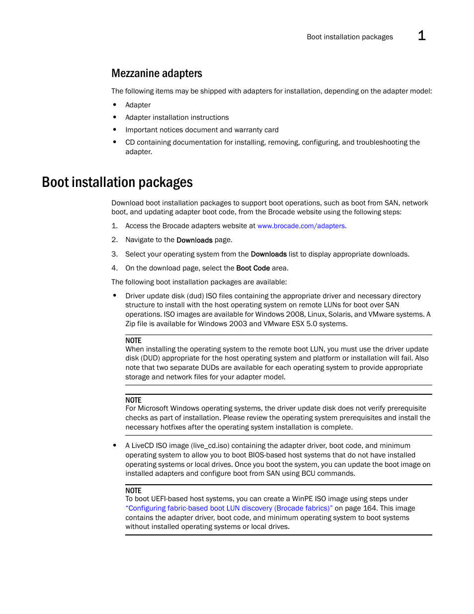 Mezzanine adapters, Boot installation packages | Dell Brocade Adapters User Manual | Page 77 / 272